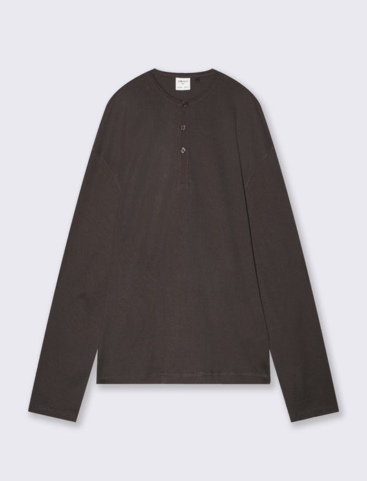 T-shirt Serafino a costine con maniche lunghe - Moro