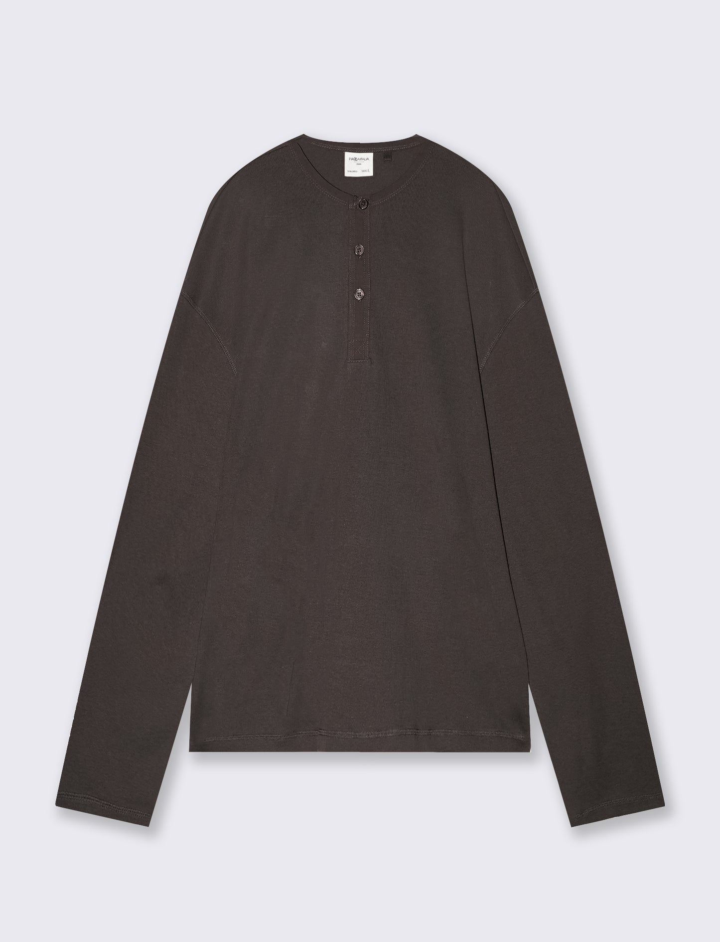 Ribbed Long Sleeve Serafino T-shirt - Brown