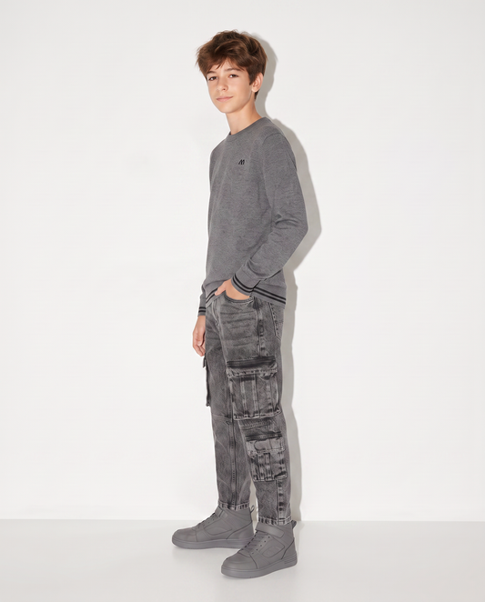 Maglioncino girocollo con toppe maniche - Grigio