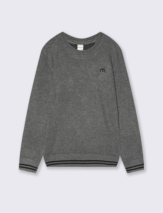 Crew neck sweater with patch sleeves - Grey