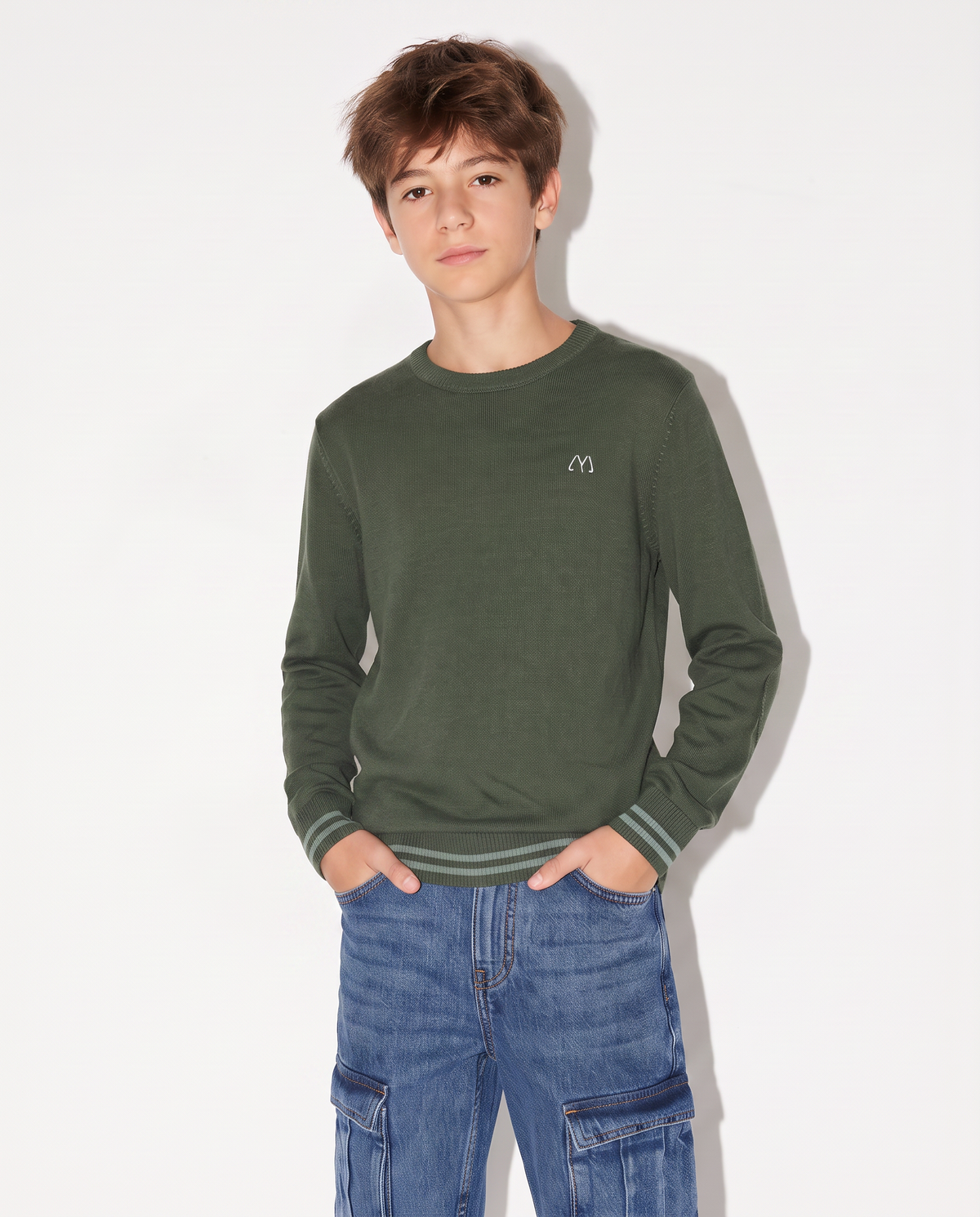 Crew neck sweater with patch sleeves - Green