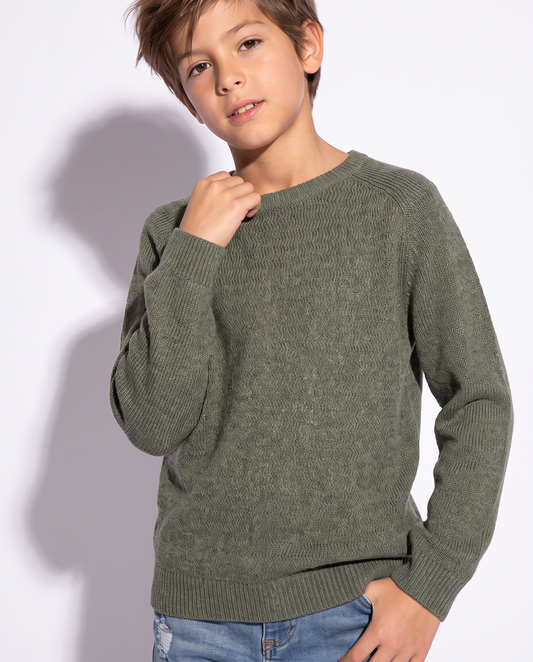 Comfortable two-color raglan sweater - Green