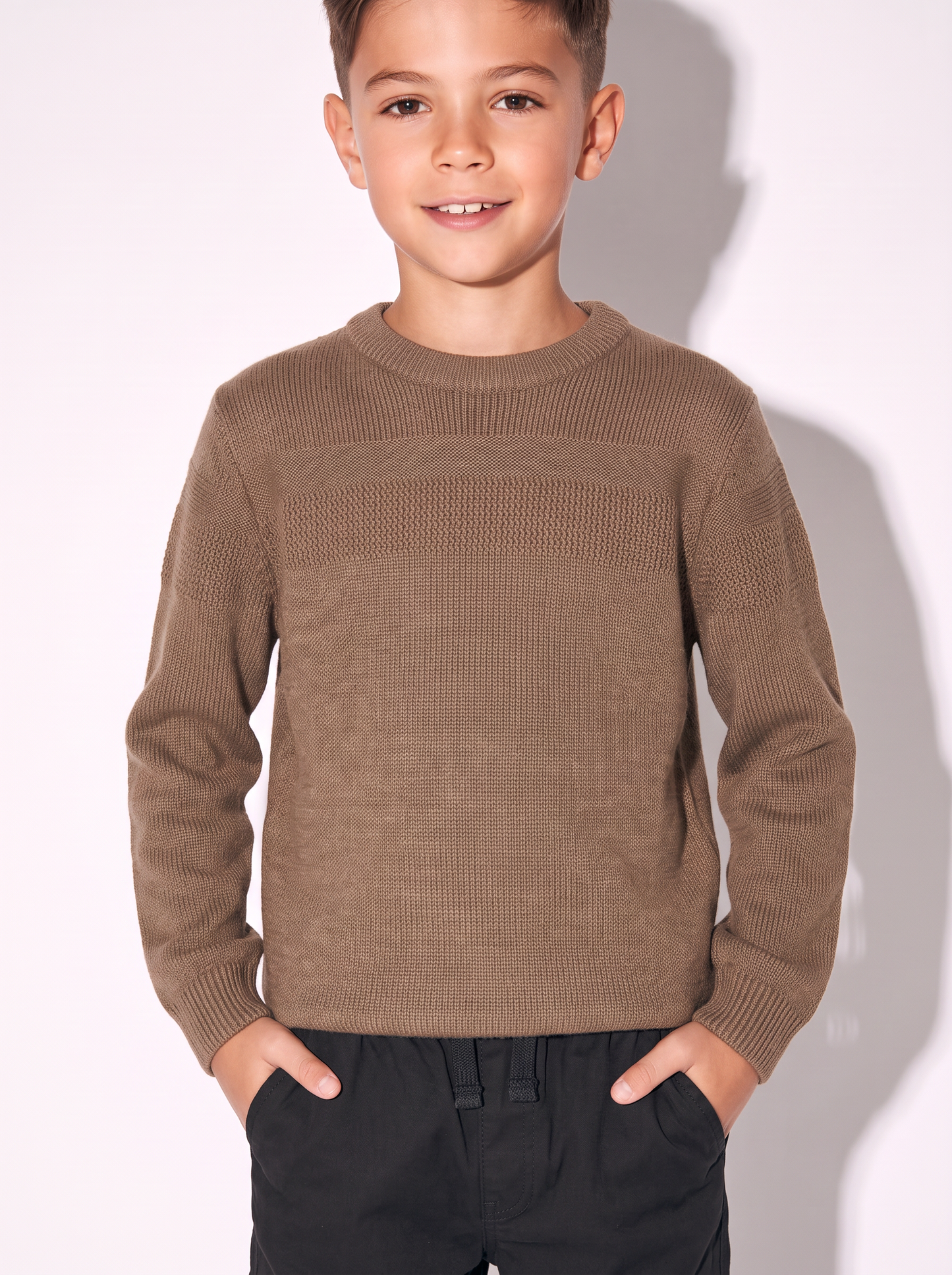 Maglione girocollo in misto cotone - Marrone chiaro