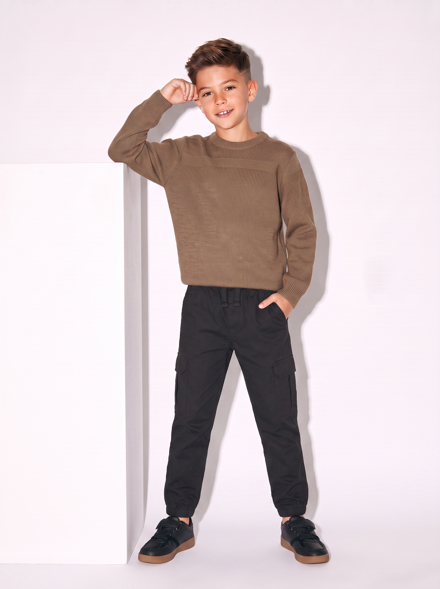 Maglione girocollo in misto cotone - Marrone chiaro