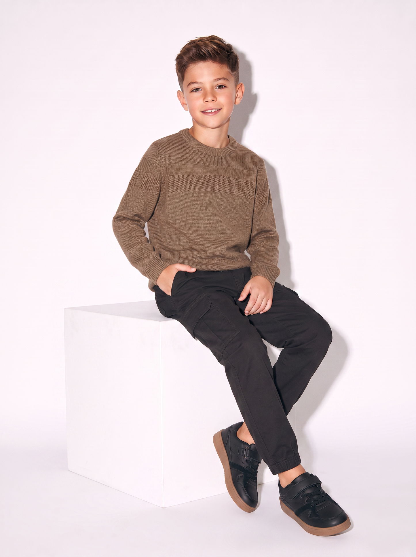 Maglione girocollo in misto cotone - Marrone chiaro