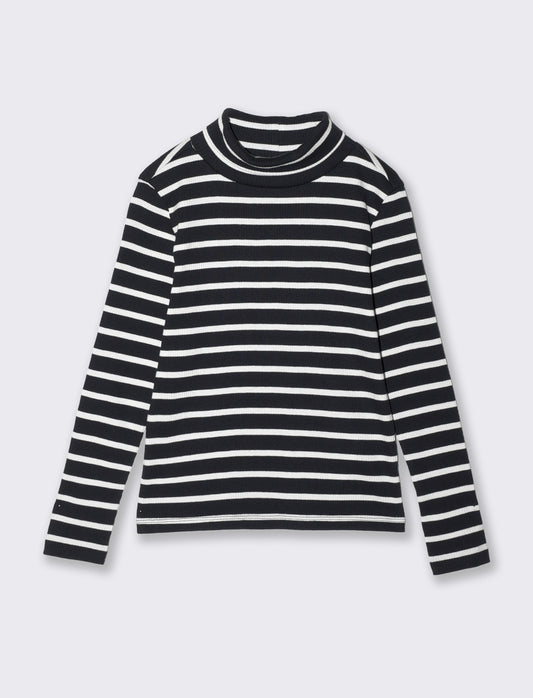 Lupetto a righe in costina di cotone - Nero-bianco