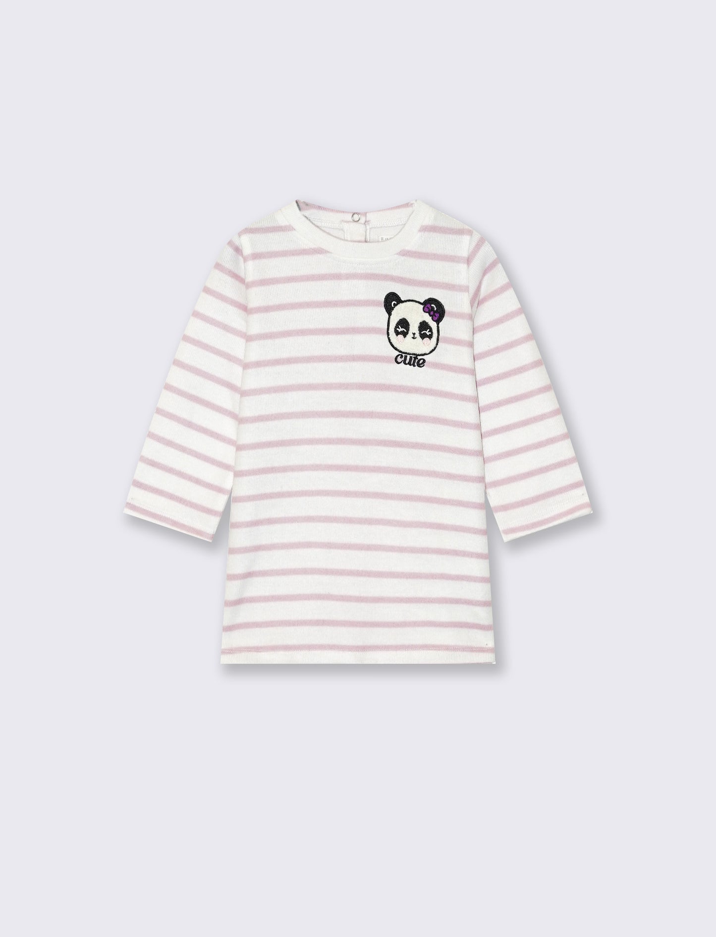Abito morbido a righe con patch e ricamo - Rosa polvere