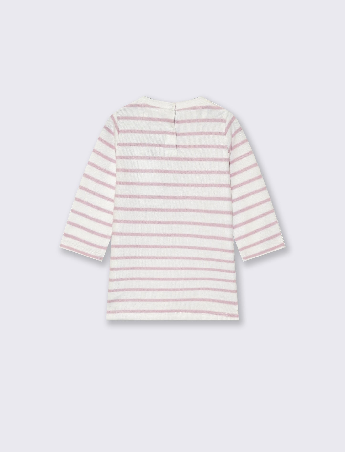 Abito morbido a righe con patch e ricamo - Rosa polvere
