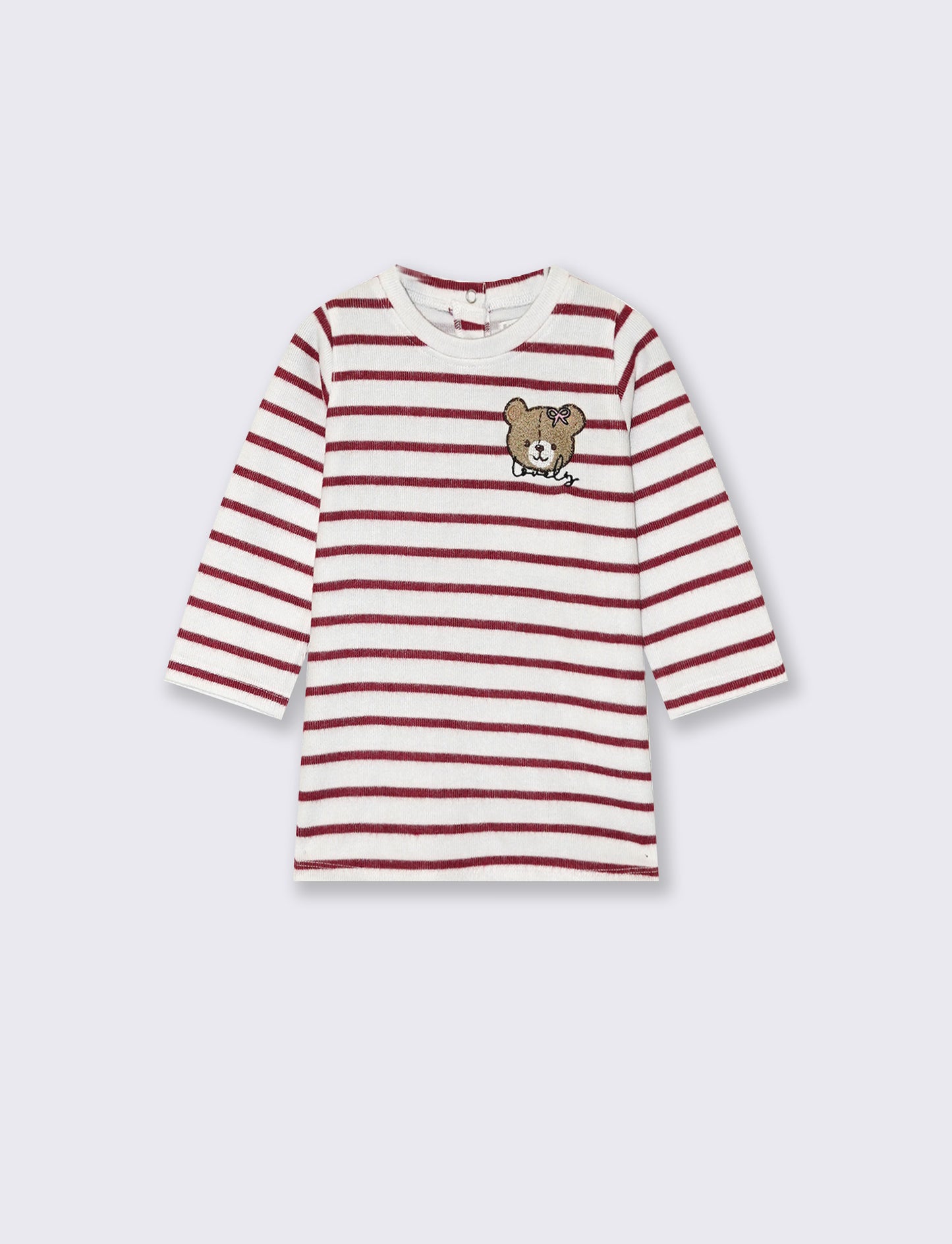 Abito morbido a righe con patch e ricamo - Bianco latte