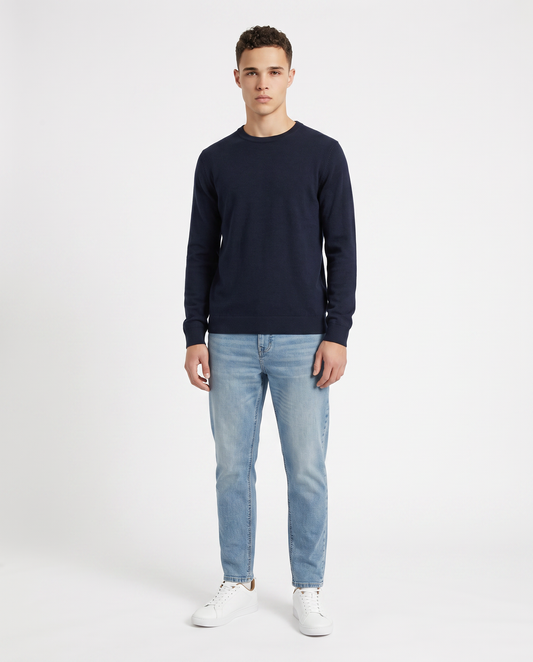 Jeans slim tapered fit blu chiaro effetto slavato - Denim
