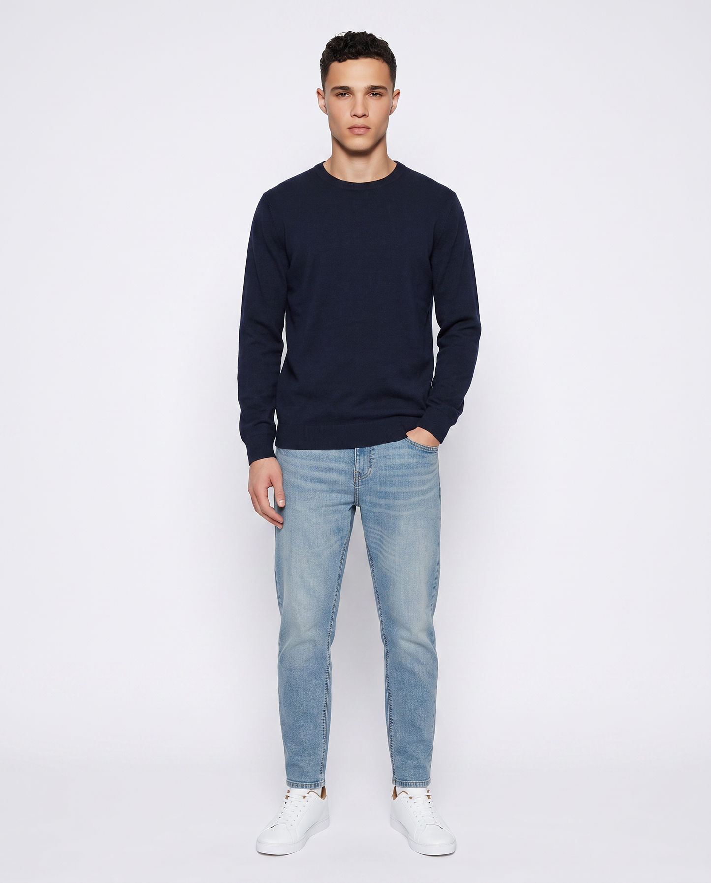 Jeans slim tapered fit blu chiaro effetto slavato - Denim