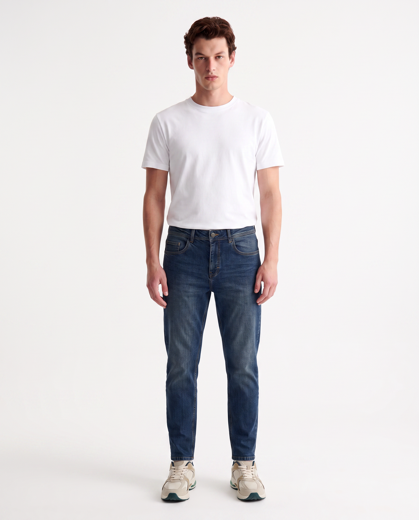 Jeans slim tapered fit blu medio effetto slavato - Denim