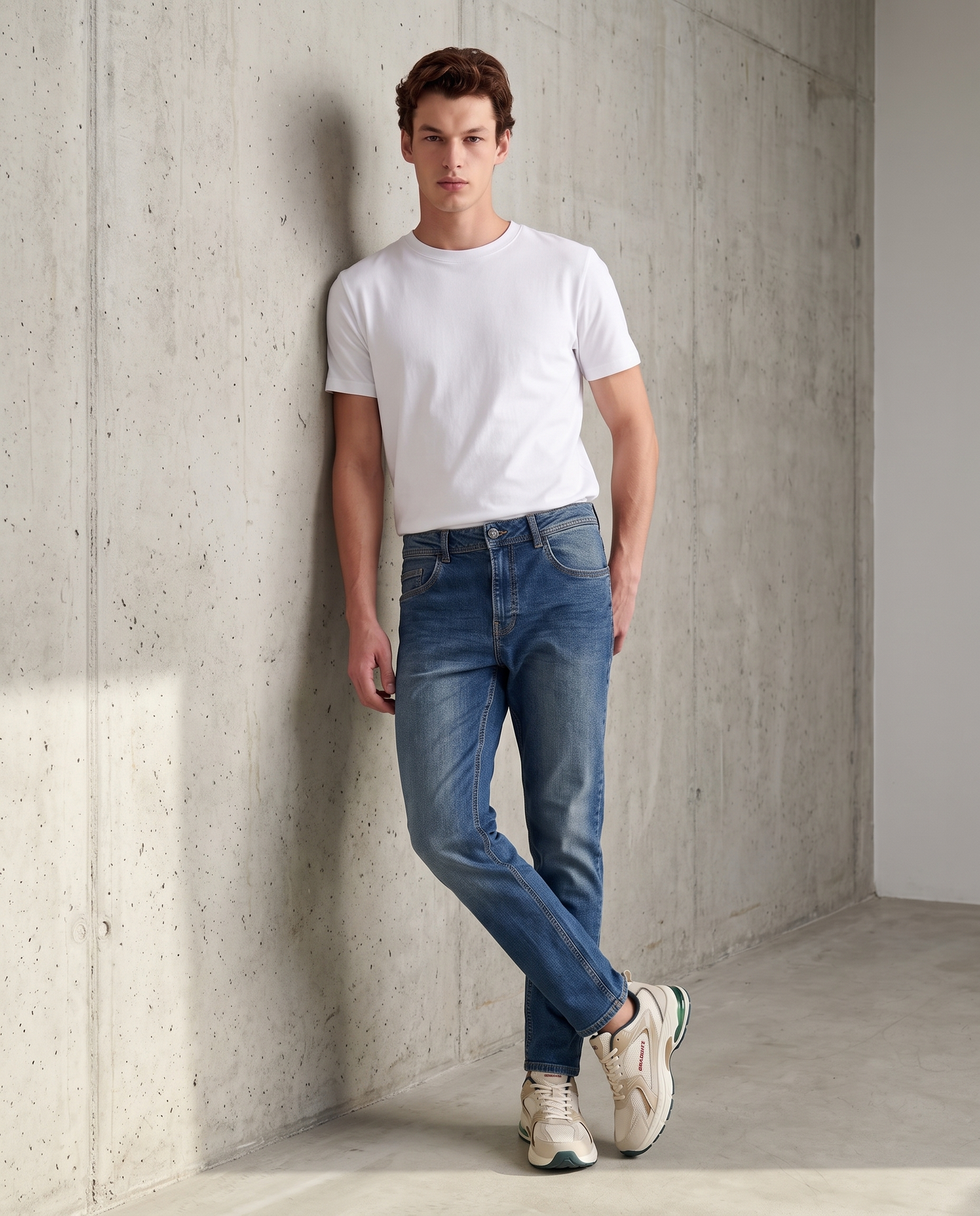 Jeans slim tapered fit blu medio effetto slavato - Denim