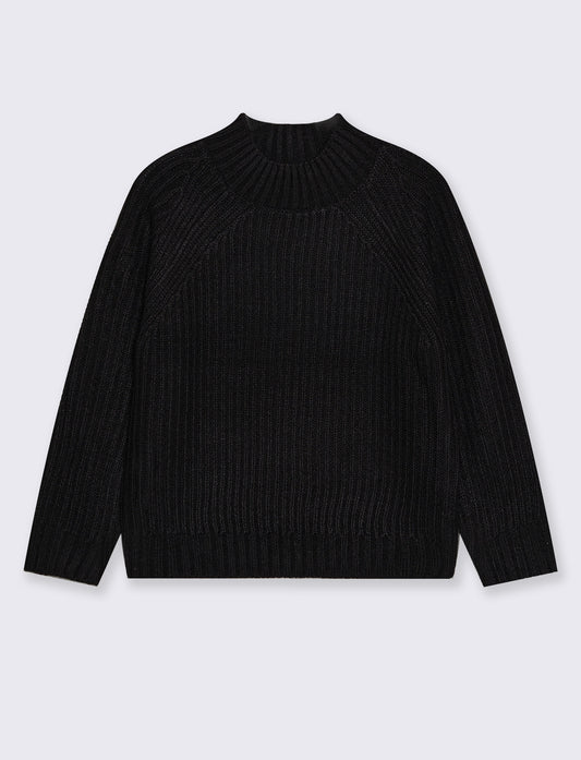Sweater with Sweet Life Neck and Long Sleeves - Black