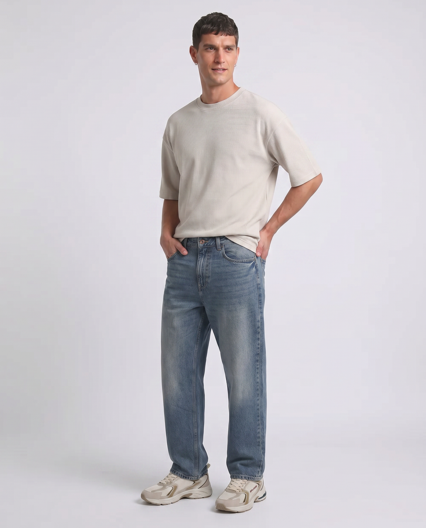 Medium Blue Wide Leg Jeans with Faded Effect - Blue