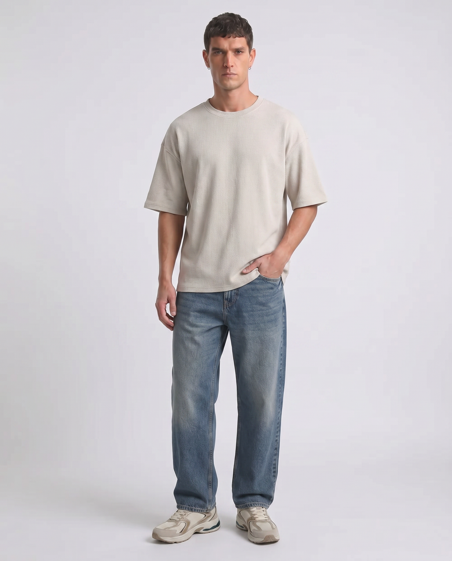 Medium Blue Wide Leg Jeans with Faded Effect - Blue