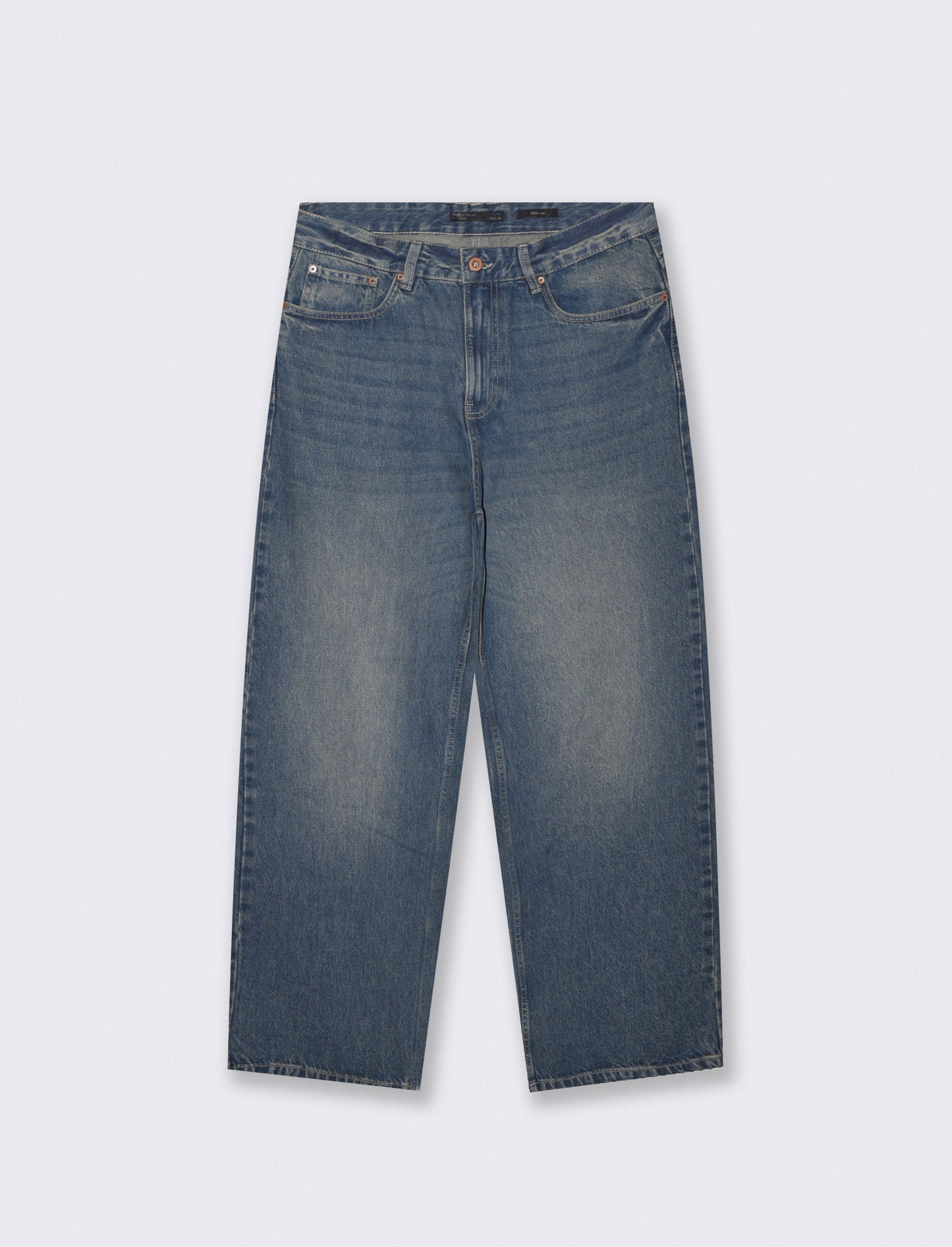 Medium Blue Wide Leg Jeans with Faded Effect - Blue
