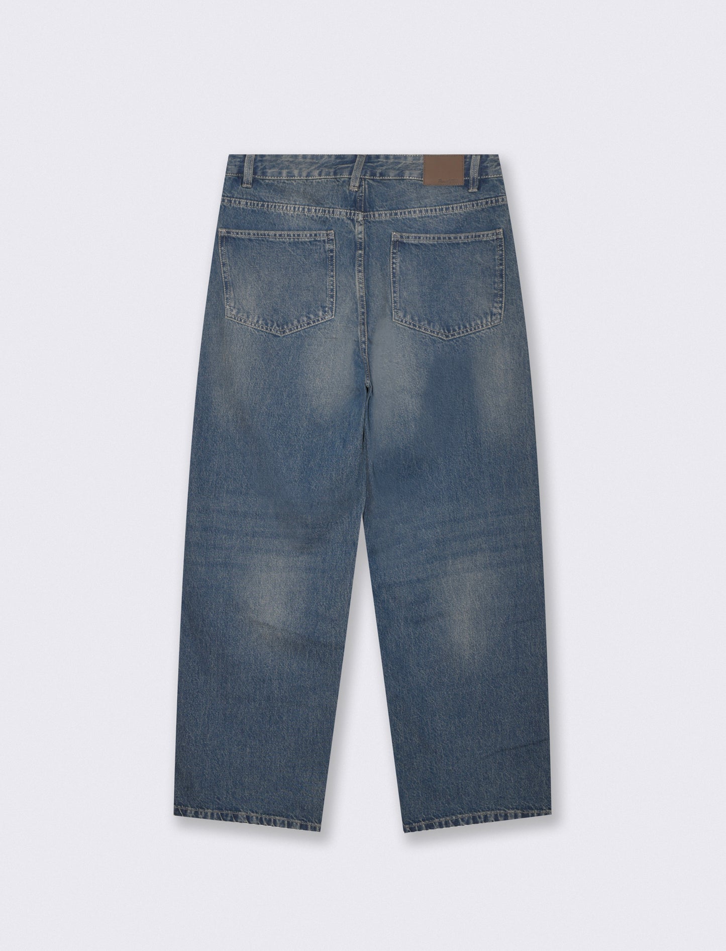 Jeans Wide Leg Blu Medio Effetto Slavato - Denim
