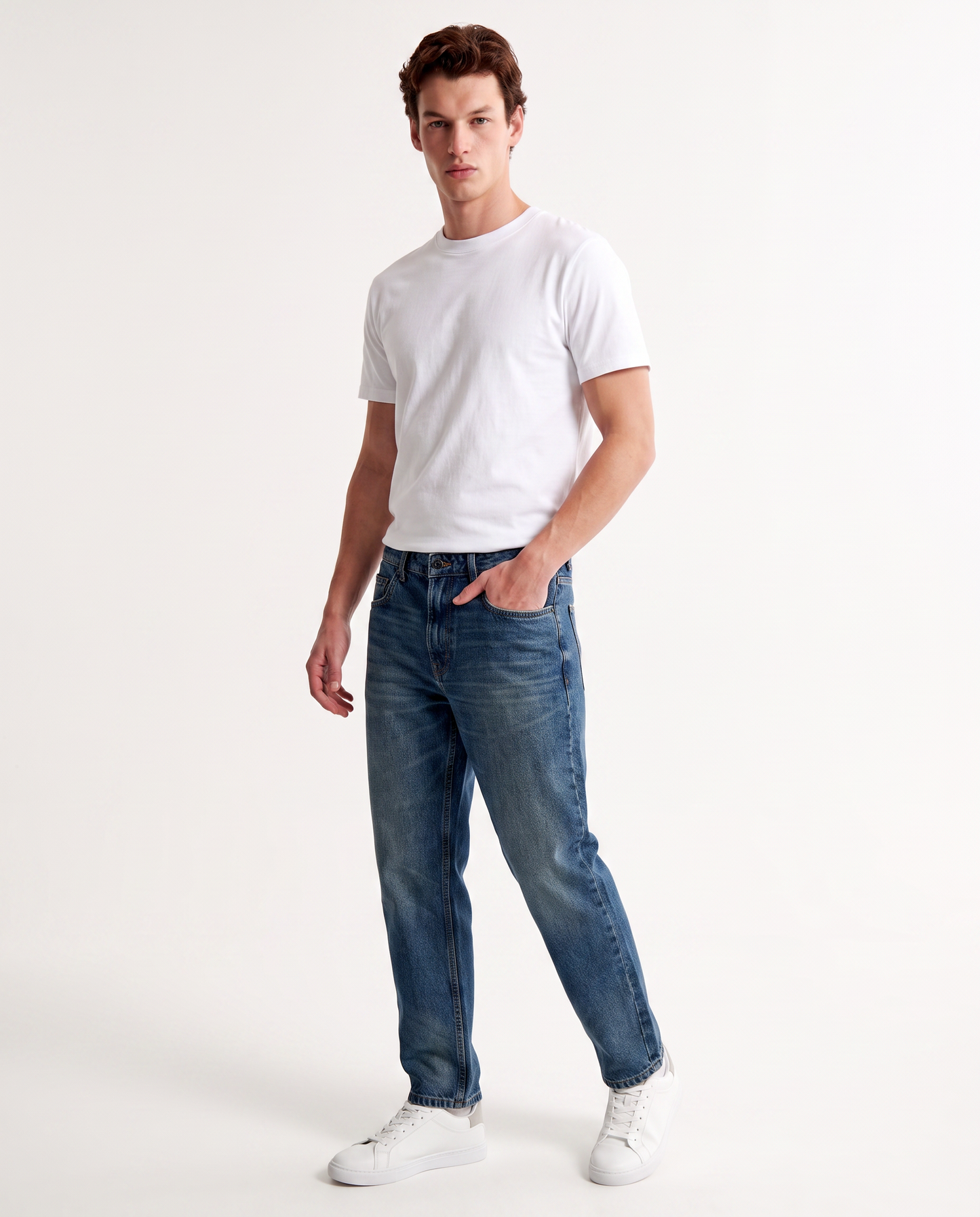 Medium Blue Straight Fit Five Pocket Jeans - Blue