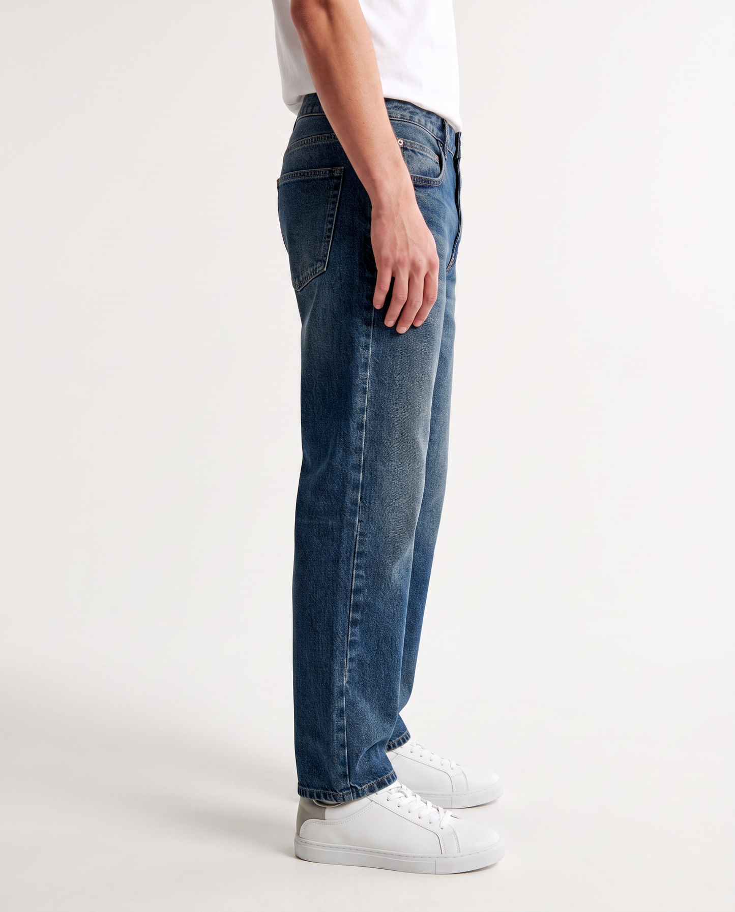 Medium Blue Straight Fit Five Pocket Jeans - Blue