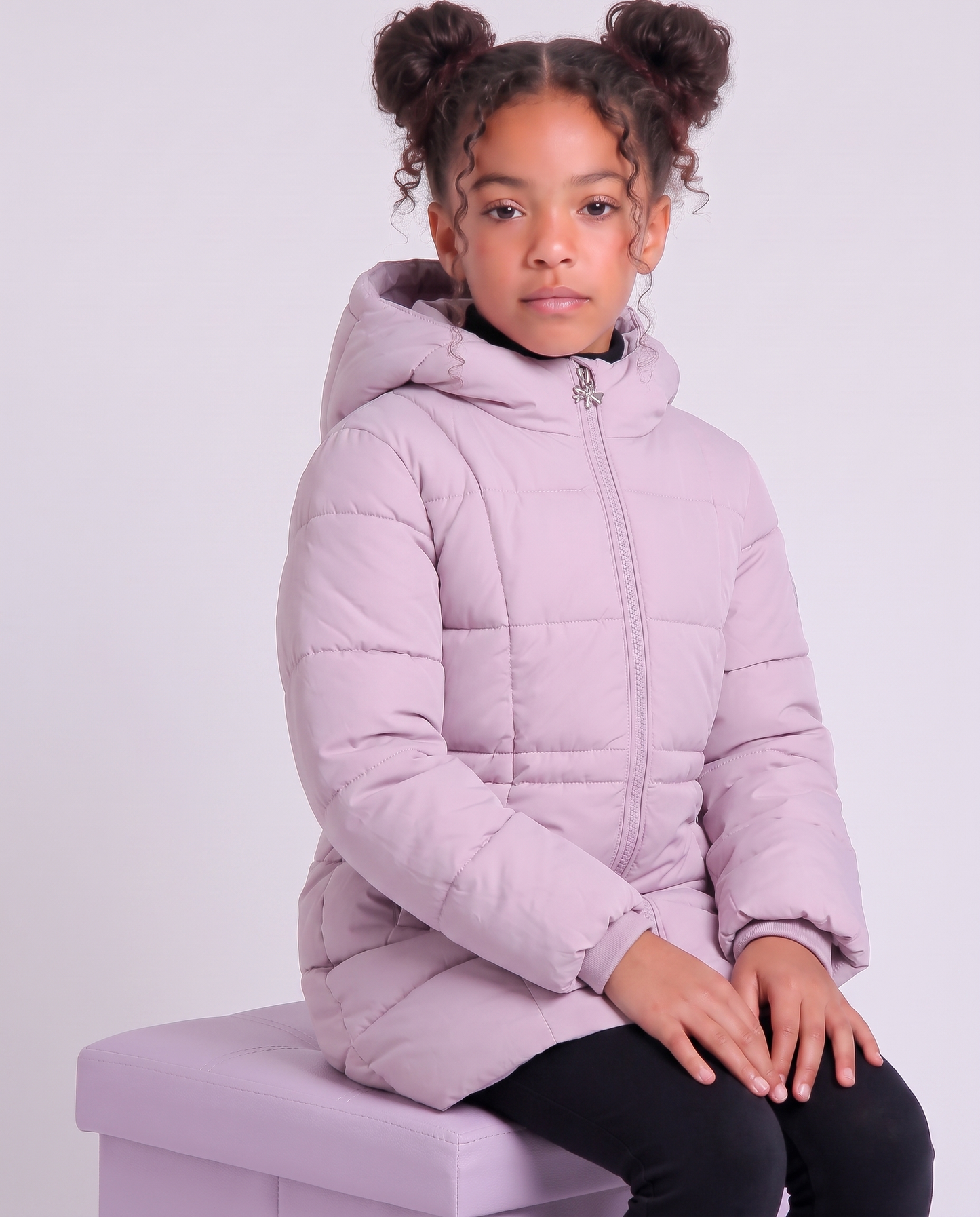 Long padded jacket with hood for girls - Pink