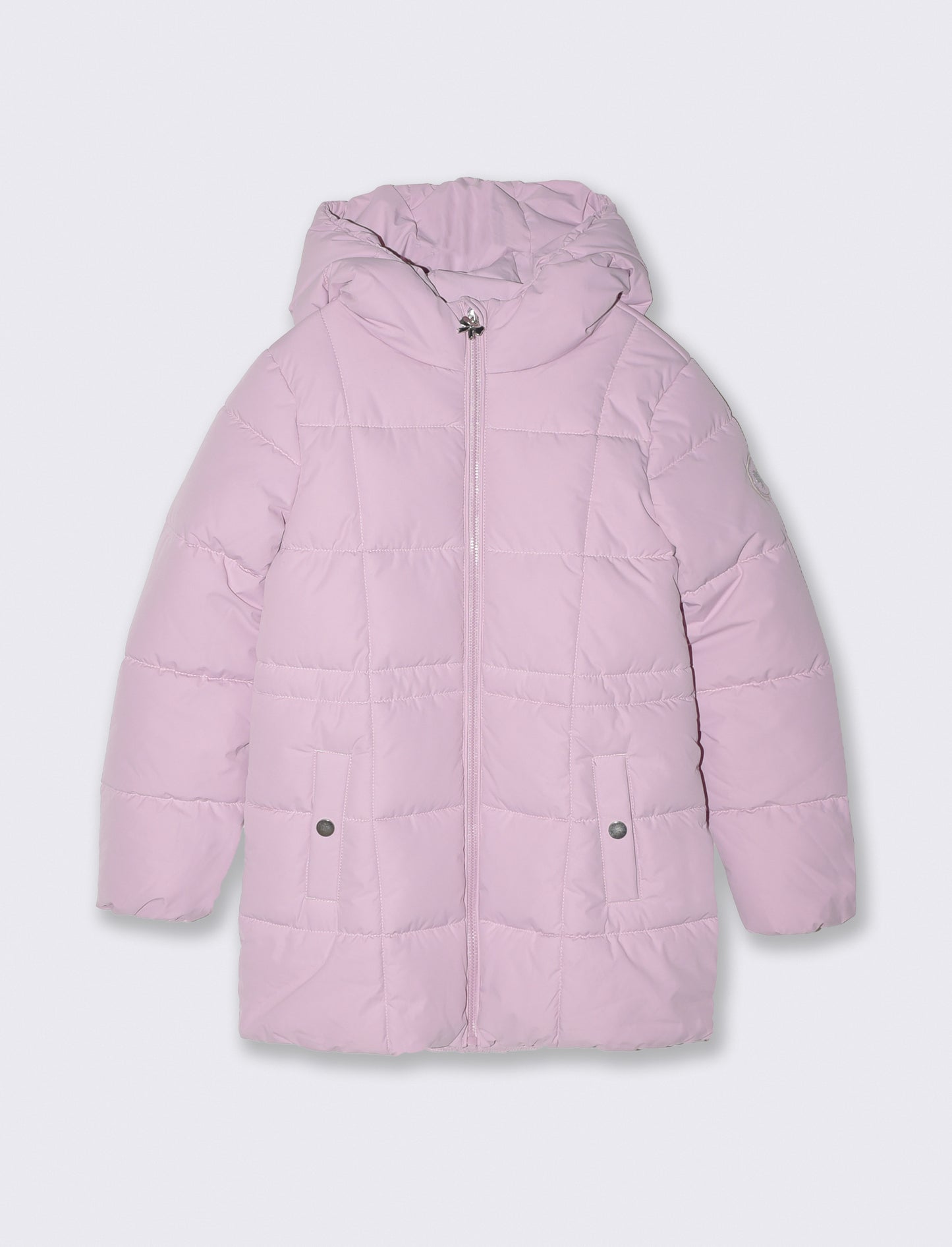 Long padded jacket with hood for girls - Pink