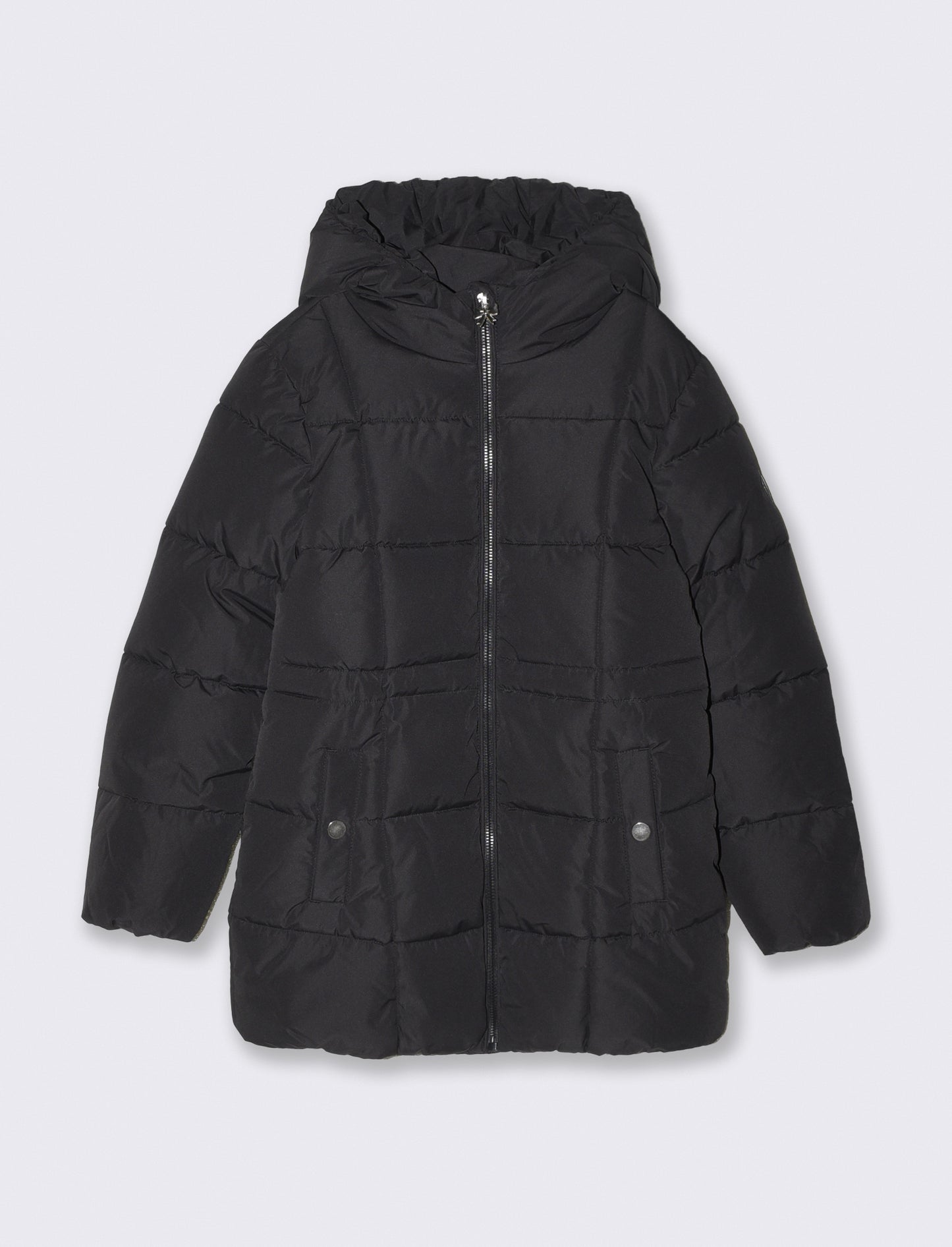 Long padded jacket with hood for girls - Black