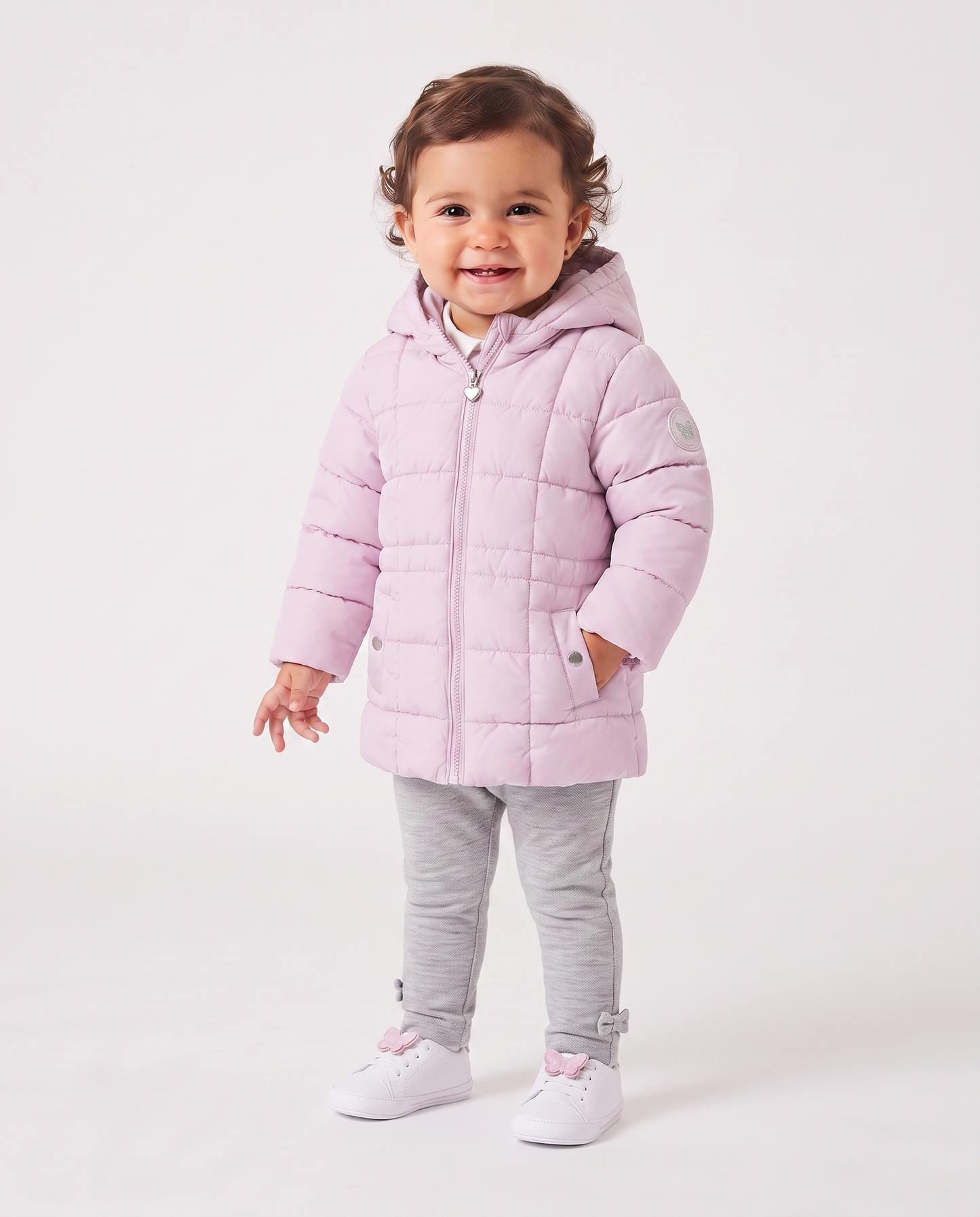 Giaccone lungo con cappuccio e patch - Rosa