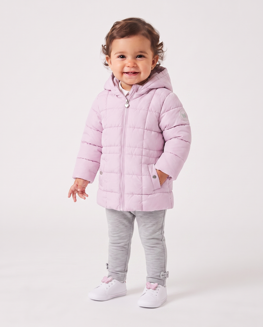 Giaccone lungo con cappuccio e patch - Rosa