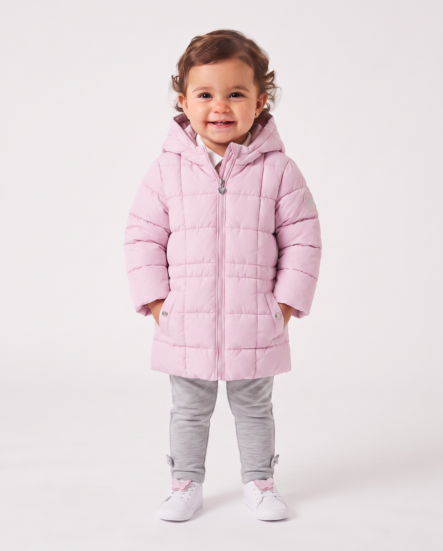 Giaccone lungo con cappuccio e patch - Rosa