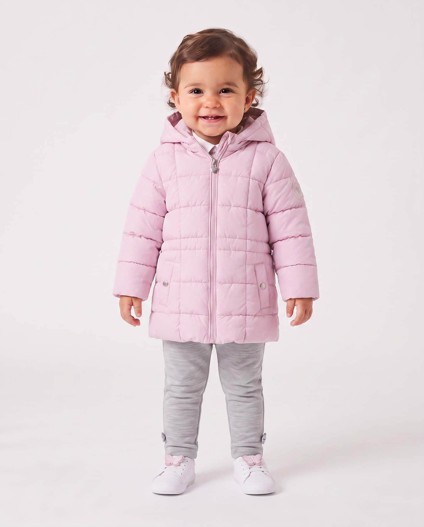 Giaccone lungo con cappuccio e patch - Rosa