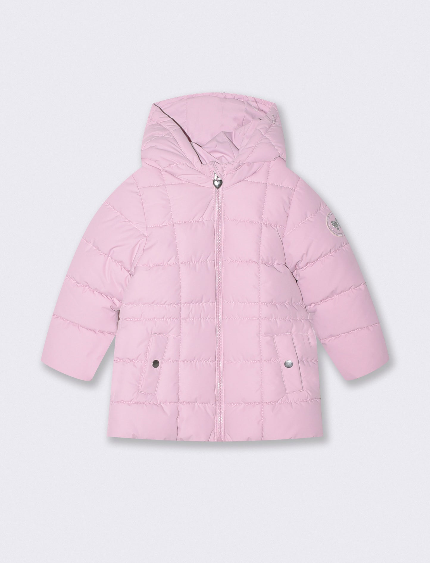 Giaccone lungo con cappuccio e patch - Rosa