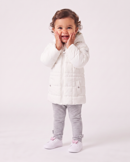 Giaccone lungo con cappuccio e patch - Bianco latte