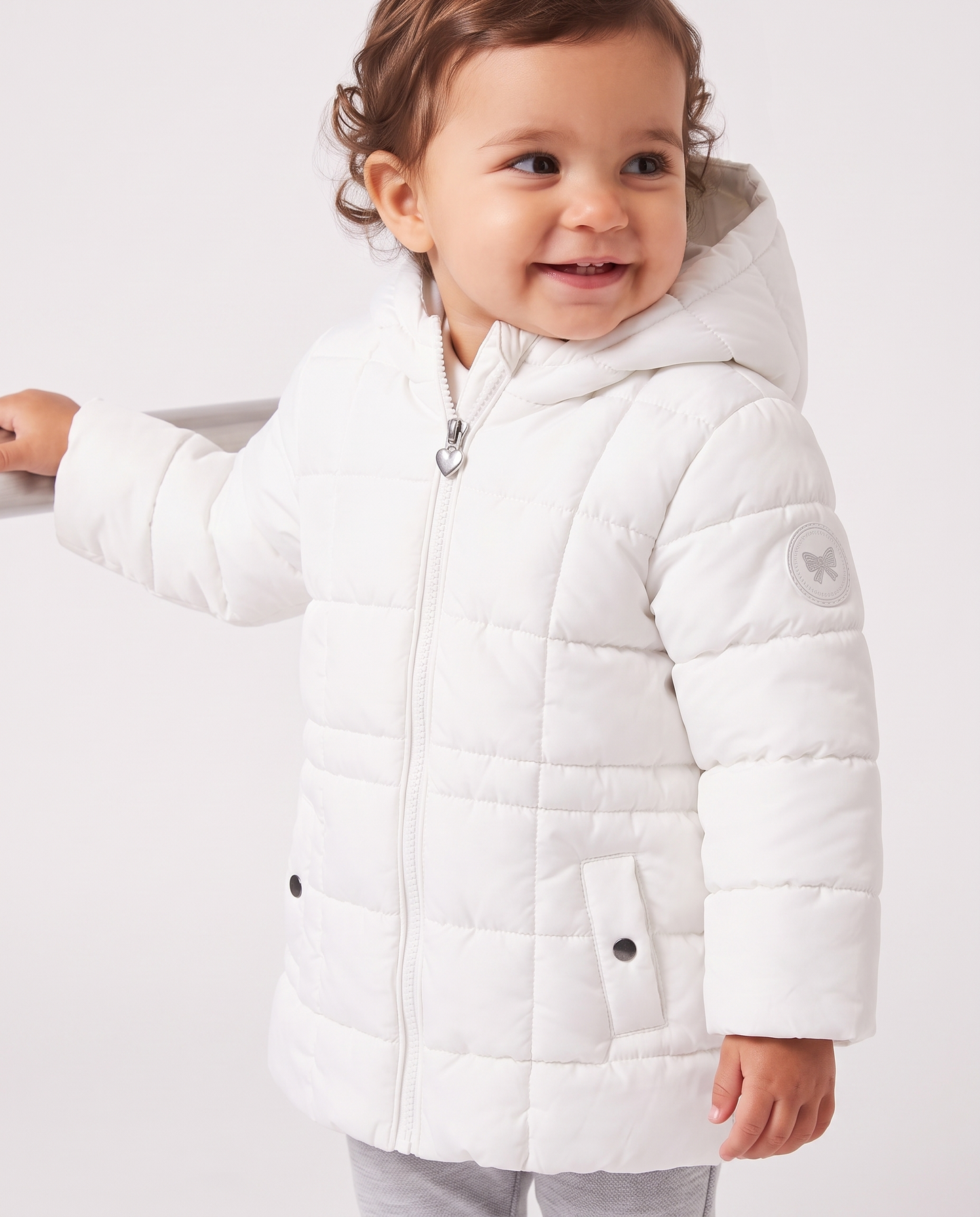 Giaccone lungo con cappuccio e patch - Bianco latte