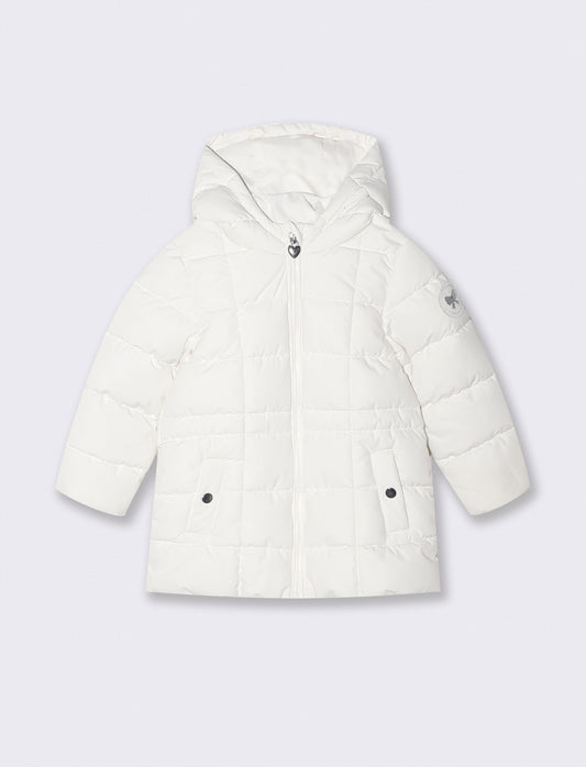 Giaccone lungo con cappuccio e patch - Bianco latte