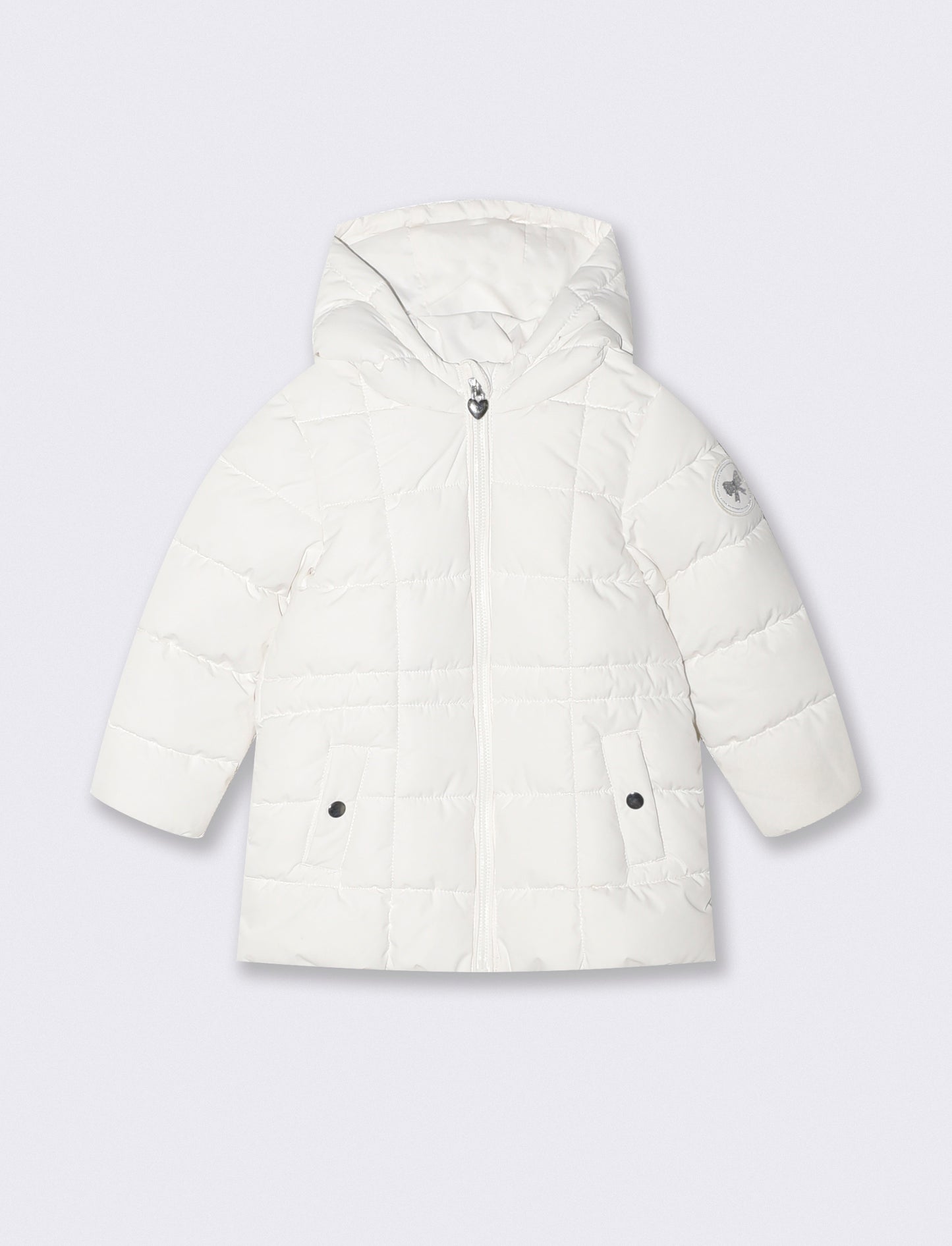 Giaccone lungo con cappuccio e patch - Bianco latte