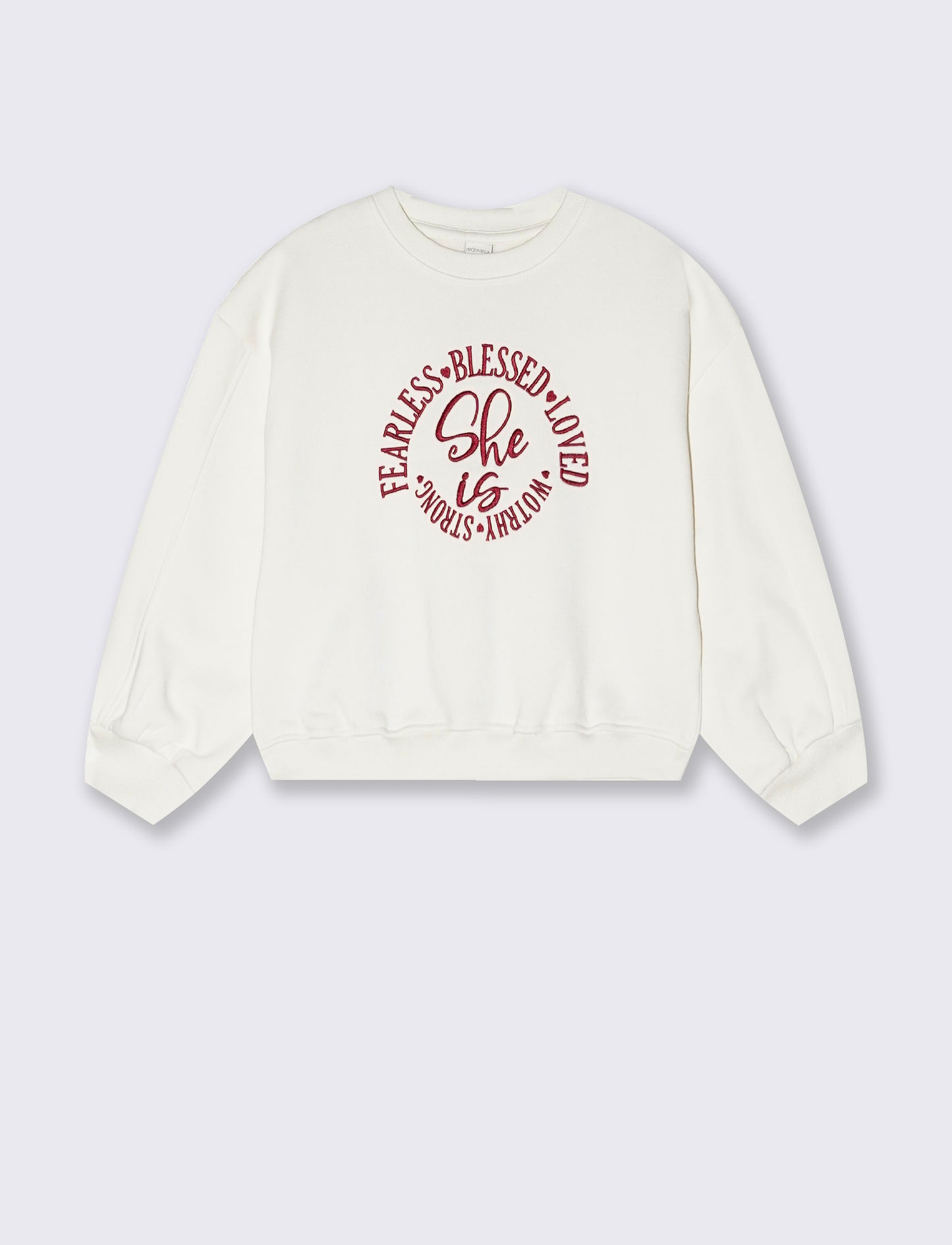 Girls' Crewneck Sweatshirt with Embroidery - White
