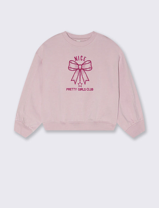 Felpa girocollo bambina con ricamo - Rosa polvere