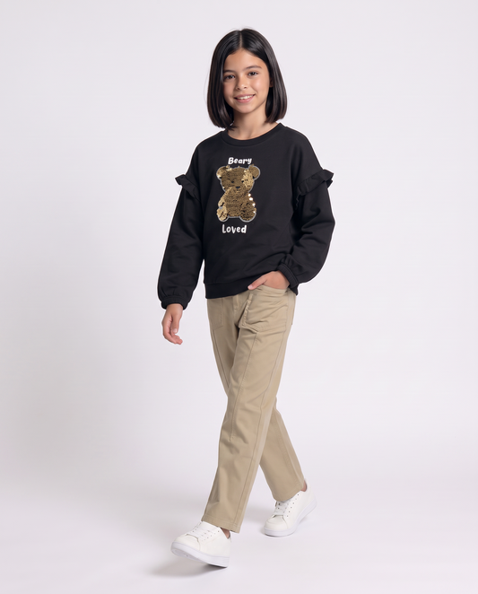 Winter sweatshirt with shiny sequins - Black