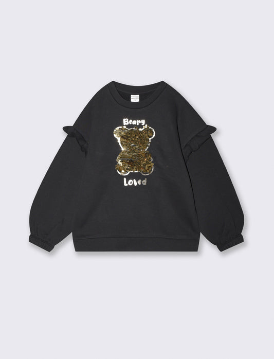 Felpa invernale con paillettes lucide - Nero