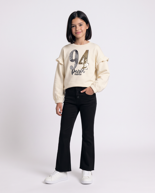 Winter sweatshirt with shiny sequins - Beige