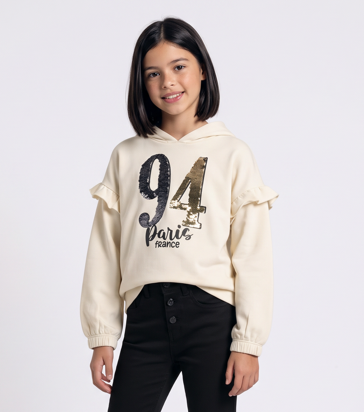 Winter sweatshirt with shiny sequins - Beige
