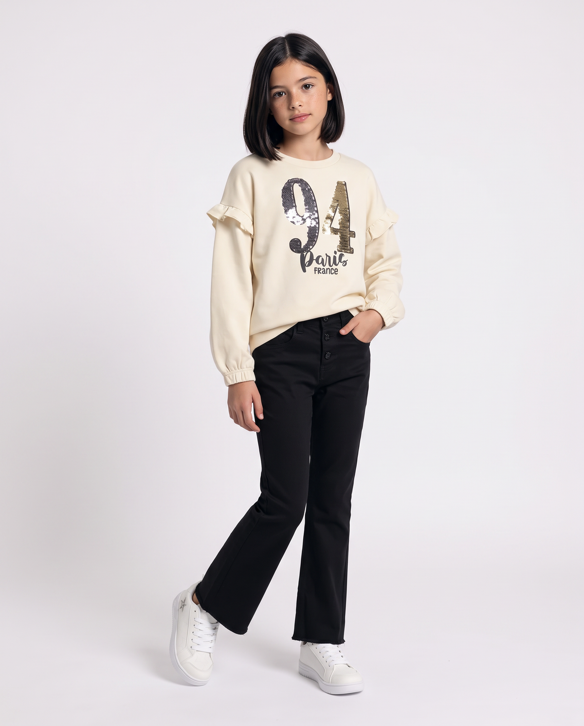 Winter sweatshirt with shiny sequins - Beige