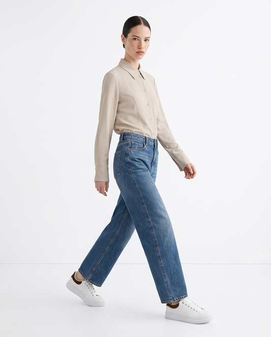 Slim Fit Shirt with Elegant Pleats - Beige