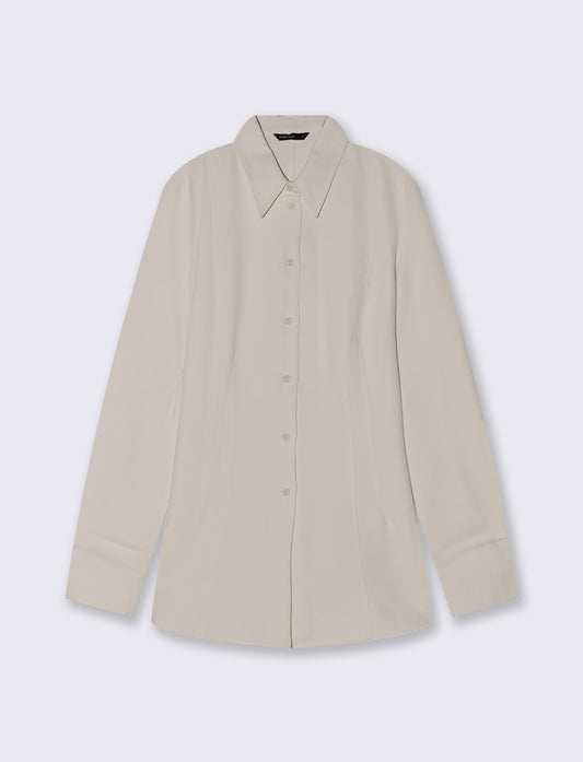 Slim Fit Shirt with Elegant Pleats - Beige