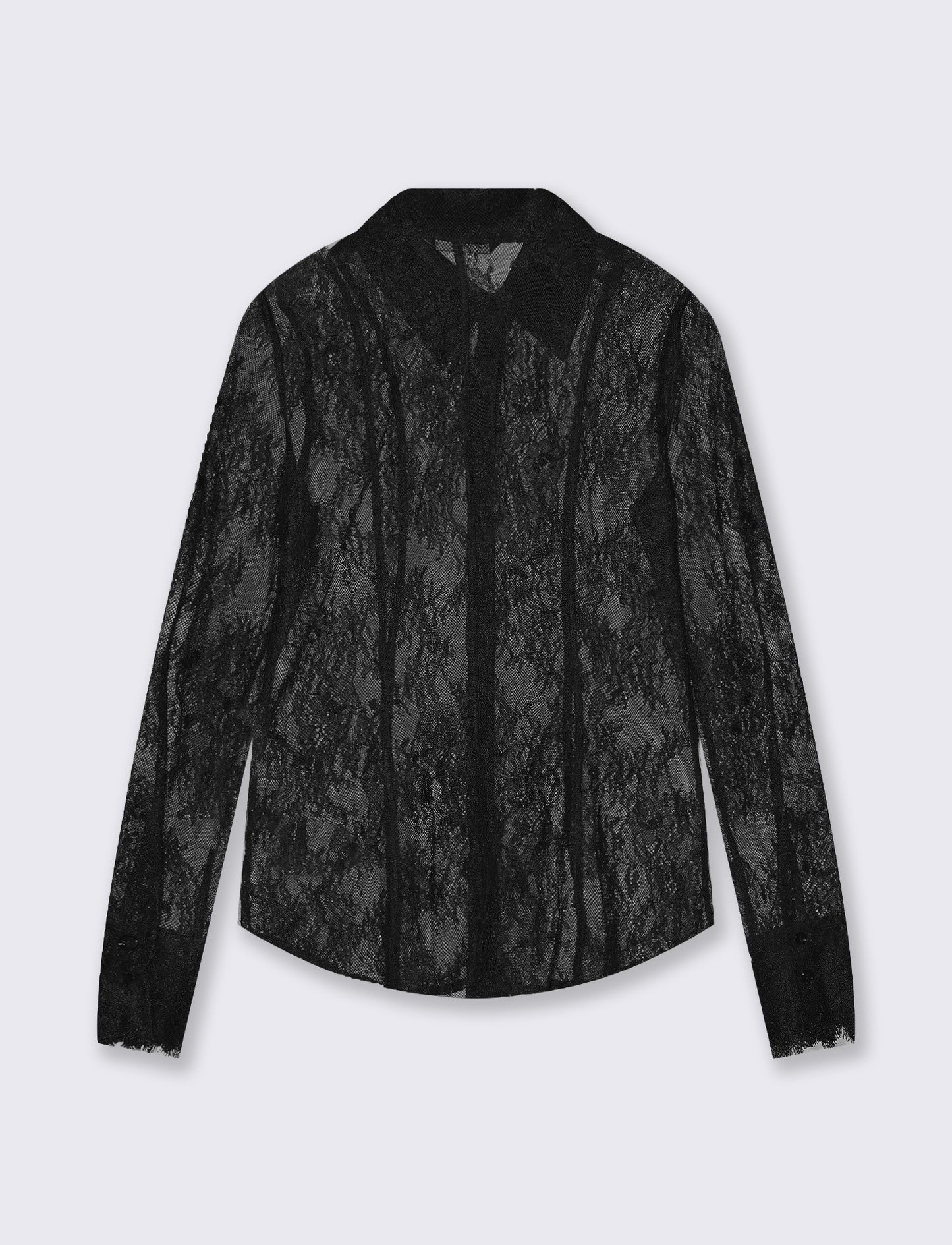 Camicia in rete lunga con pizzo raffinato - Nero