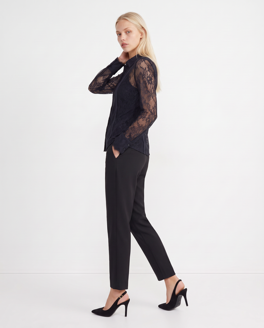 Long lace-trimmed mesh shirt - Green