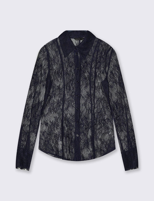 Camicia in rete lunga con pizzo raffinato - Verde petrolio