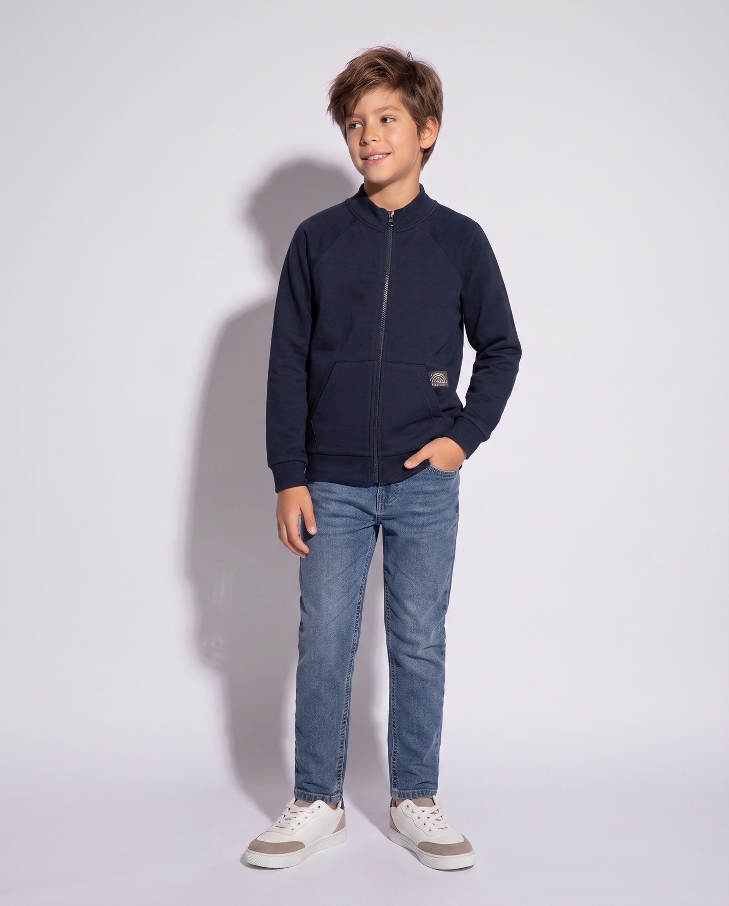Felpa con zip e tascone frontale - Blu