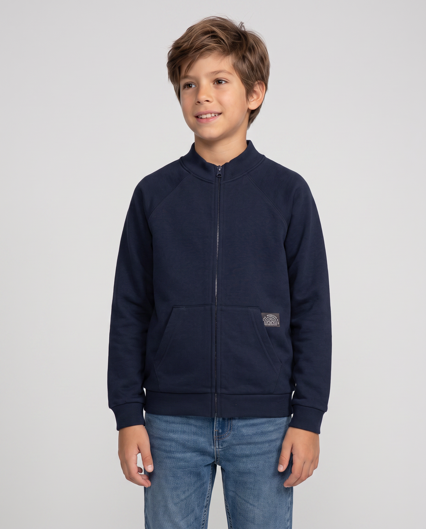 Felpa con zip e tascone frontale - Blu